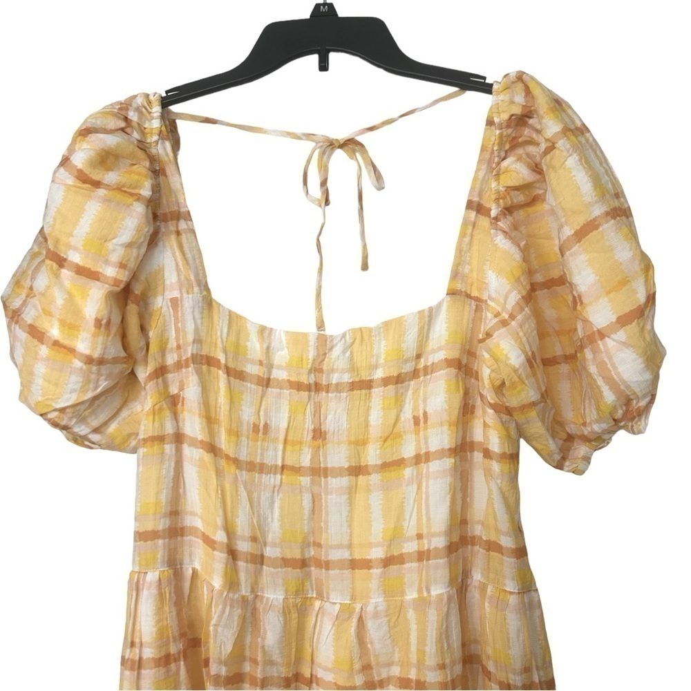 ASTR The Label Yellow Plaid Puff Sleeve Tiered Open Back Midi Dress Cottage M - Picture 5 of 9